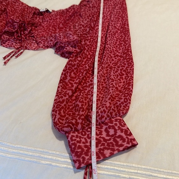 NWOT Topshop Red/Pink Leopard Prairie Cropped Blouse Size US 10 - Picture 5 of 8